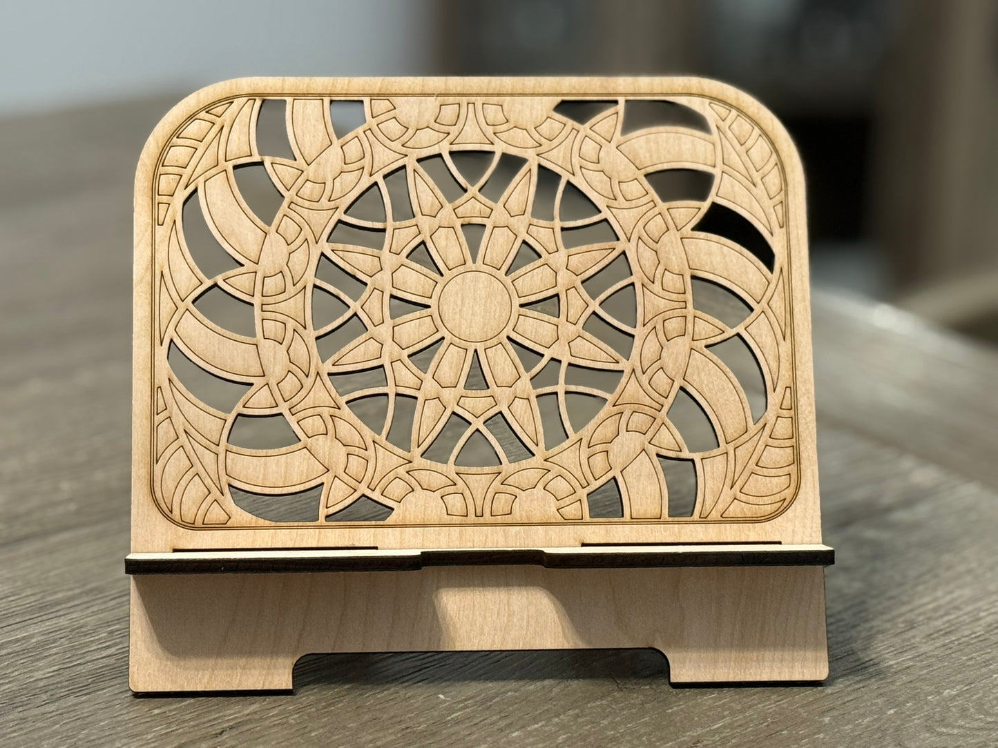 Elegant Mandala Wood Tablet Stand