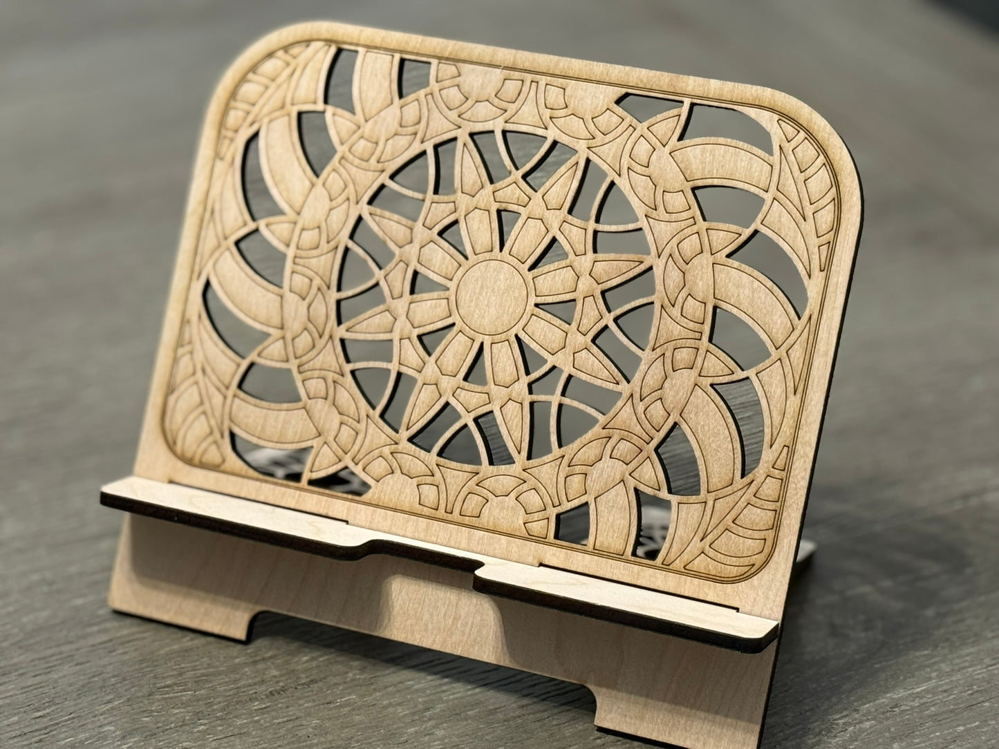 Elegant Mandala Wood Tablet Stand