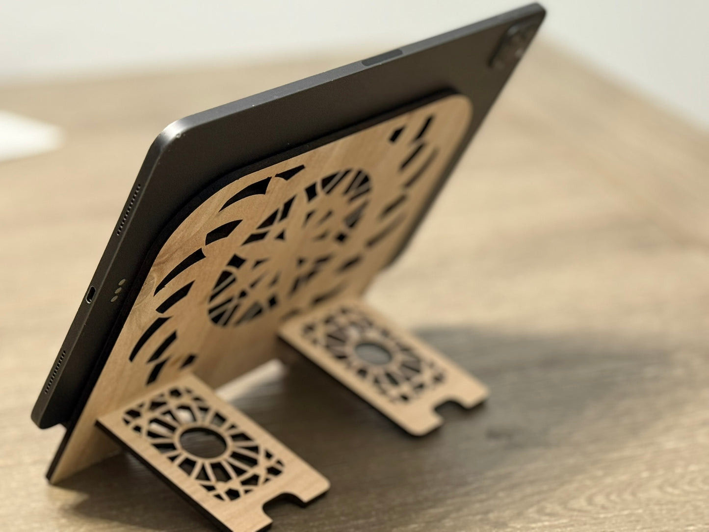 Elegant Mandala Wood Tablet Stand