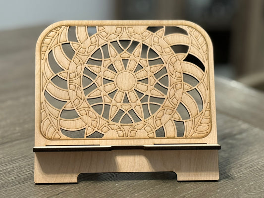 Elegant Mandala Wood Tablet Stand