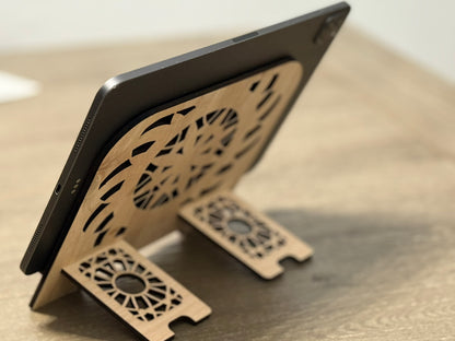 Elegant Mandala Wood Tablet Stand